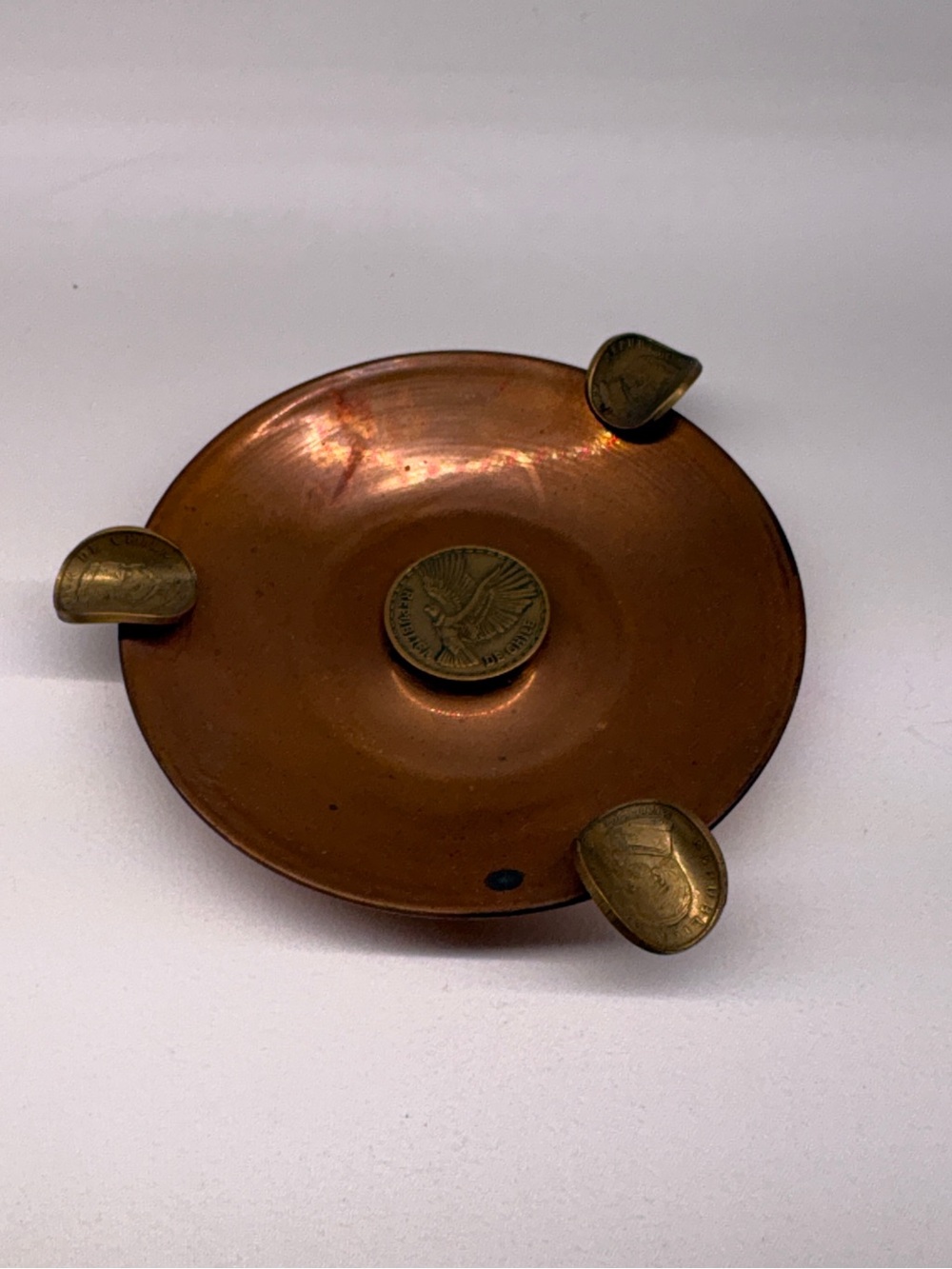 Vintage Copper Chilean Coin Ashtray - Republica de Chile Flying Condor Dish